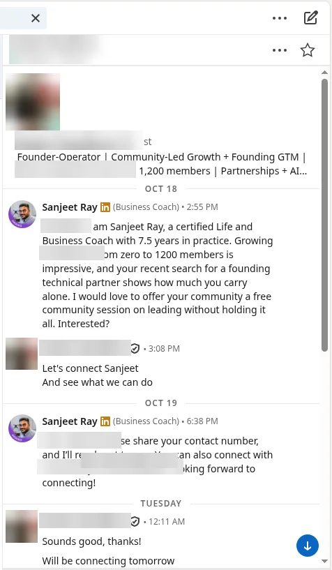 Founder-Operator, community platform: "Let's connect and see what we can do"