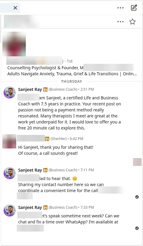 Counselling Psychologist & Founder: "Of course, a call sounds great!"