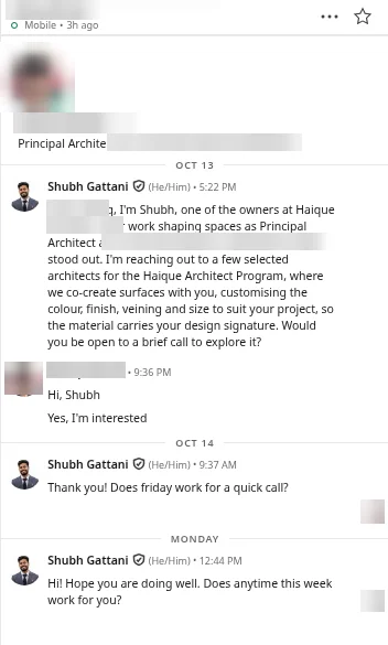 Principal Architect: "Yes, I'm interested" in a call