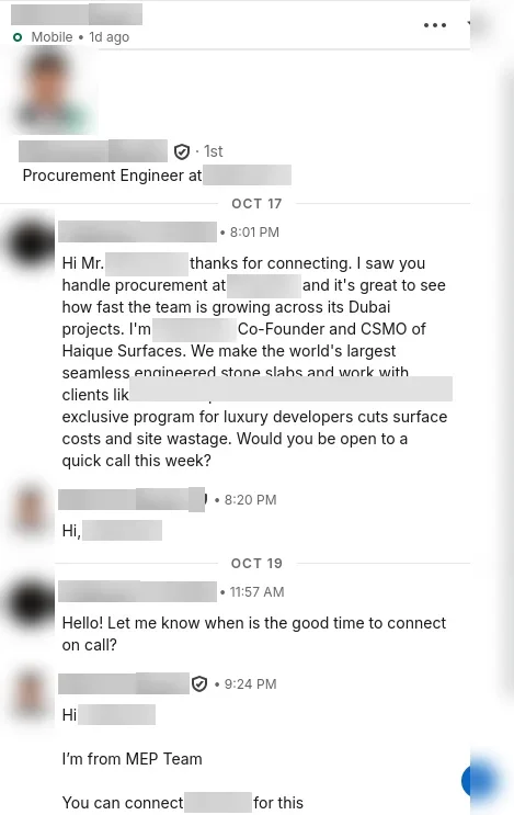 Procurement Engineer, Dubai developer: pointed us to the right colleague